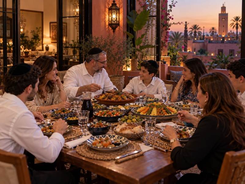 Shabbat table set in a villa in Marrakech